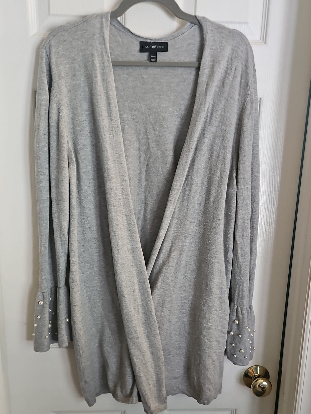 Lane Bryant Heather Gray Open Drape Cardigan with Pearl Cuffs 22/24